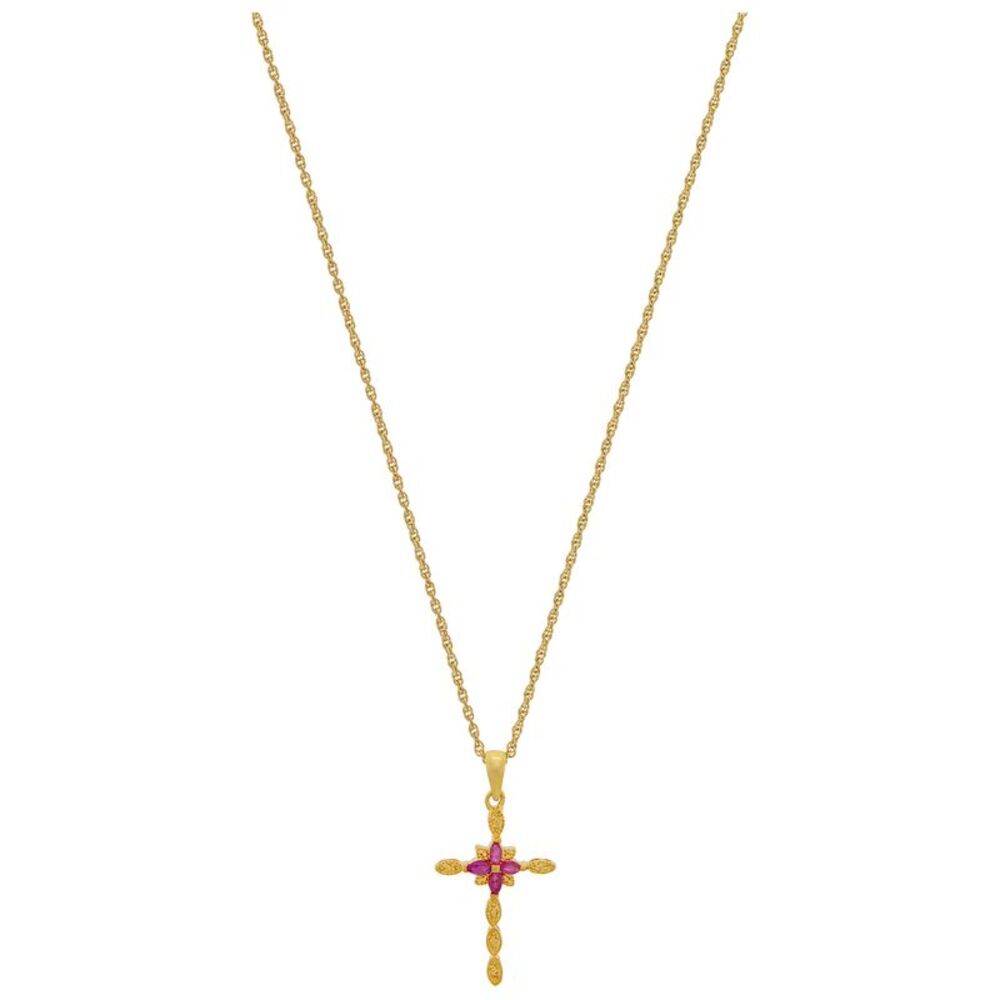 14KT Yellow Gold Plated Ruby Cross Pendant Necklace